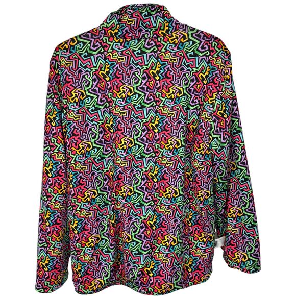 USA Palm Reversible sherpa & colorful funky art pattern jacket 90s style Size XS - Picture 5 of 15